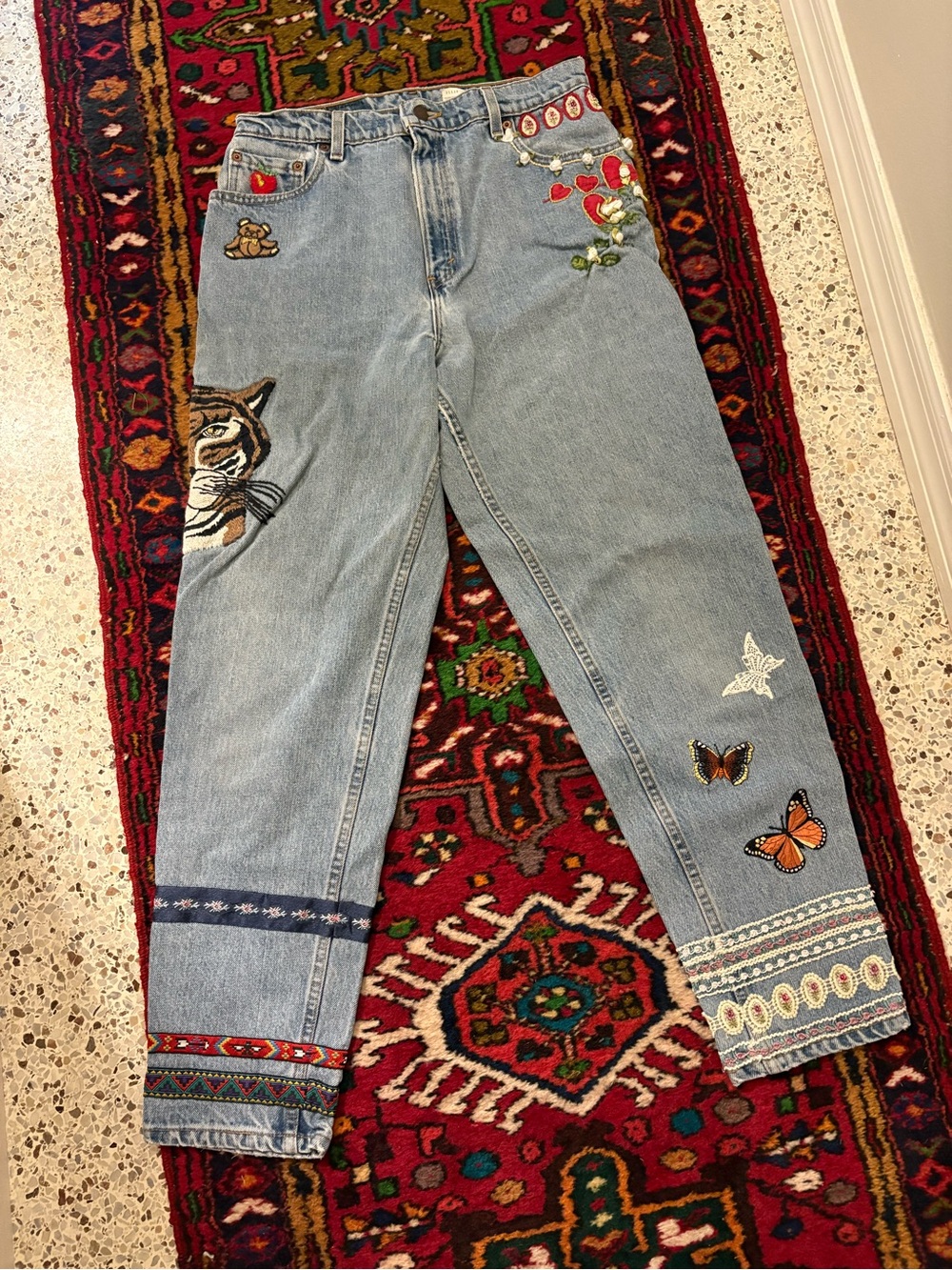 Vintage LEVIS Embroidered Boyfriend Jeans with Butterfly & Tiger OOAK